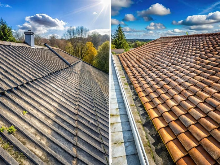 Before and after roofing transformation